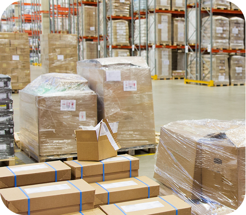 Warehouse full of products in boxes